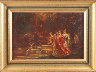 Vente aux enchères MONTICELLI (attribué à) "jeunes femmes dans un parc" Huile sur panneau