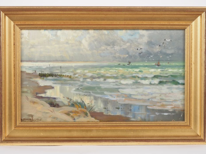 Alexandre NOZAL.  "Berk plage" Huile sur panneau, signée en bas à gauc