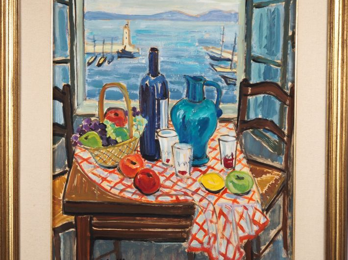 C. OREFFICE.  "l'auberge du port" Huile sur panneau, signée en bas à g