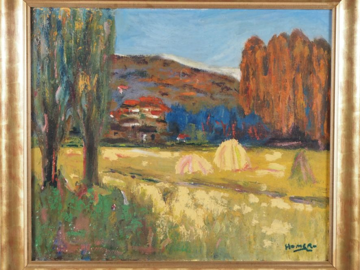 HOMERO PANAGIATOPOULOS. "Paysage de Provence" Huile sur toile, signée 