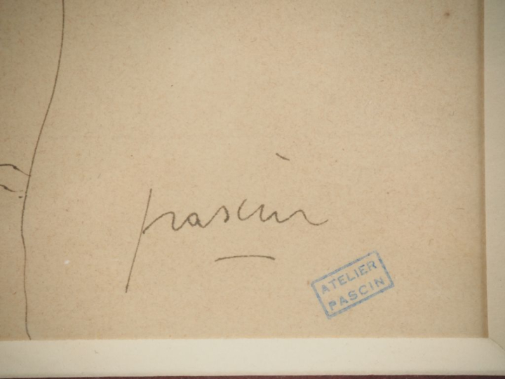 PASCIN.  "le modèle" Dessin à la plume, signé en bas à droite  porte l