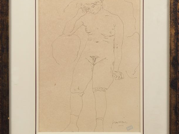 PASCIN.  "le modèle" Dessin à la plume, signé en bas à droite  porte l