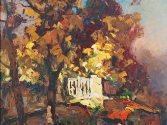 Vente aux enchères Louis PASTOUR.  "paysage d'automne" Huile sur panneau signée en bas à 