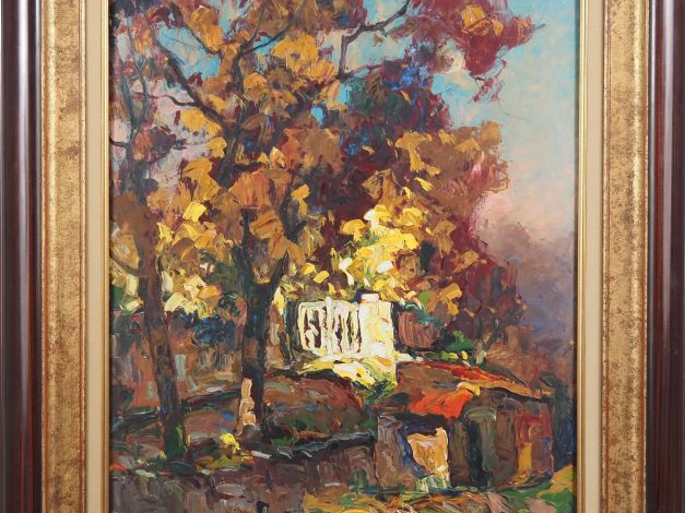 Louis PASTOUR.  "paysage d'automne" Huile sur panneau signée en bas à 