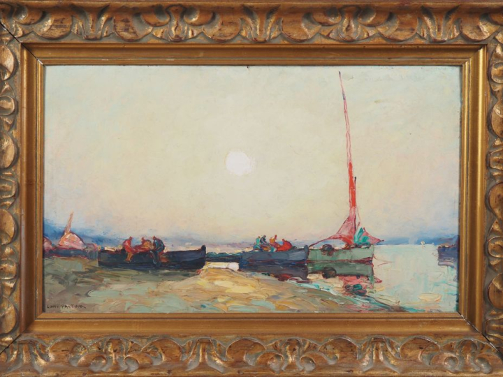 Louis PASTOUR.  "grand calme d'été" Huile sur carton, signée en bas à 