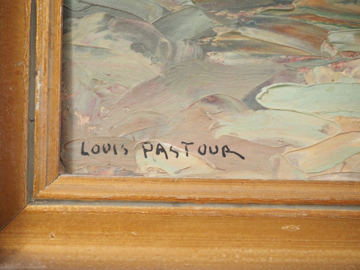Louis PASTOUR.  "grand calme d'été" Huile sur carton, signée en bas à 