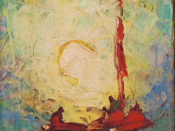 Louis PASTOUR.  "le vieux pont" Huile sur panneau, signée en bas à gau