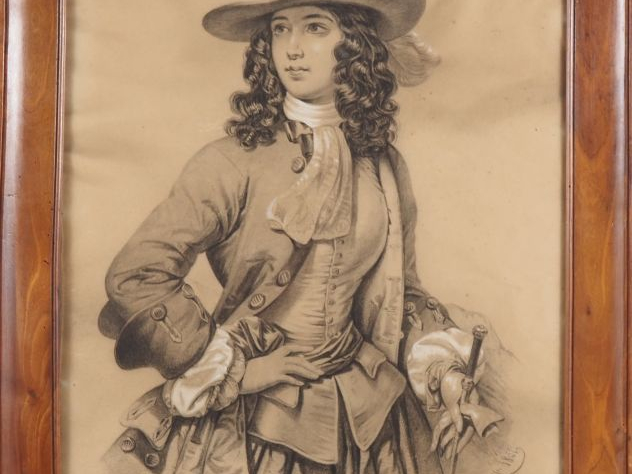 Marie PICHELOUP.  "portrait de jeune fille au chapeau" Dessin signé en