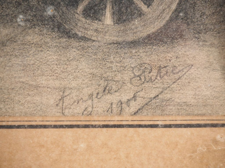 Angèle PITIE.  "paysans et leurs enfants" Paire de dessins au crayon, 