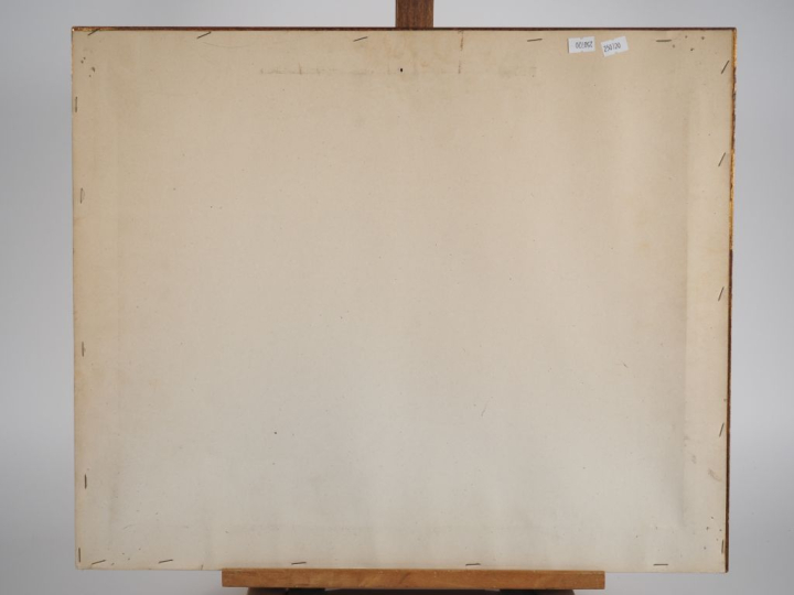 E. PERETTI.  "Paris, la tour Eiffel" Huile sur carton, signée en bas à