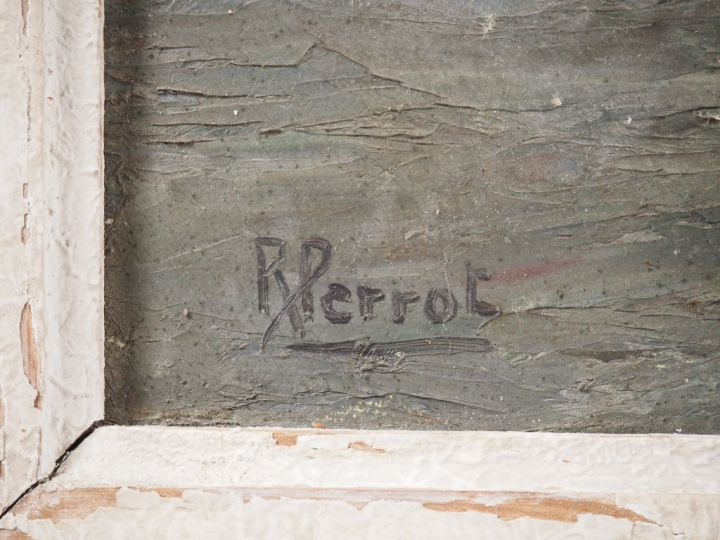 R. PERROT.  "Marine" Huile sur toile, signée en bas à gauche  Dim. 52 