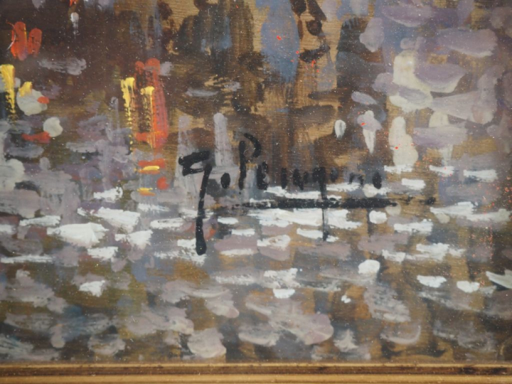 Gaetano PERUGINO.  "Paris, la nuit" Huile sur panneau, signée en bas à