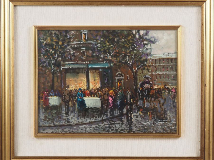 Gaetano PERUGINO.  "Paris, la nuit" Huile sur panneau, signée en bas à