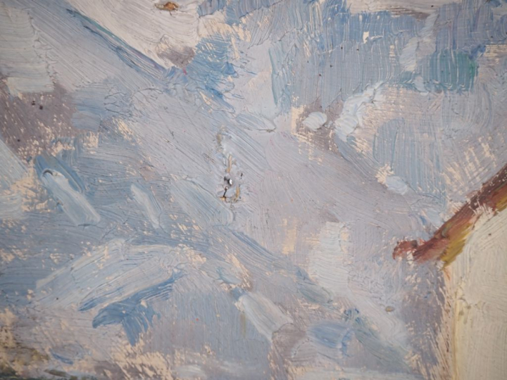 Robert Gilles PLANTEY.  "Beatenberg, effet de neige" Huile sur toile, 