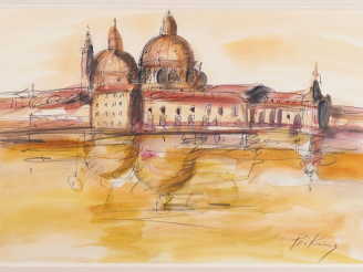 Vente aux enchères PRIKING.  "Venise"  Aquarelle, signée en bas à droite  Dim. À vue : 31