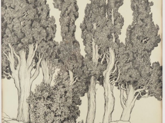 Vente aux enchères Georges RIBEMONT DESSAIGNES. "les cyprès" Encre, signée en bas à gauch