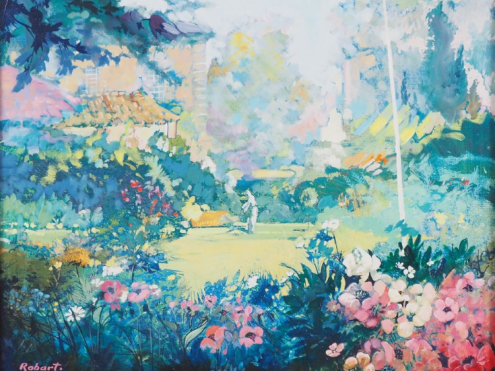 Patrick ROBART.  "la pelouse" Huile sur toile, signée en bas à gauche 