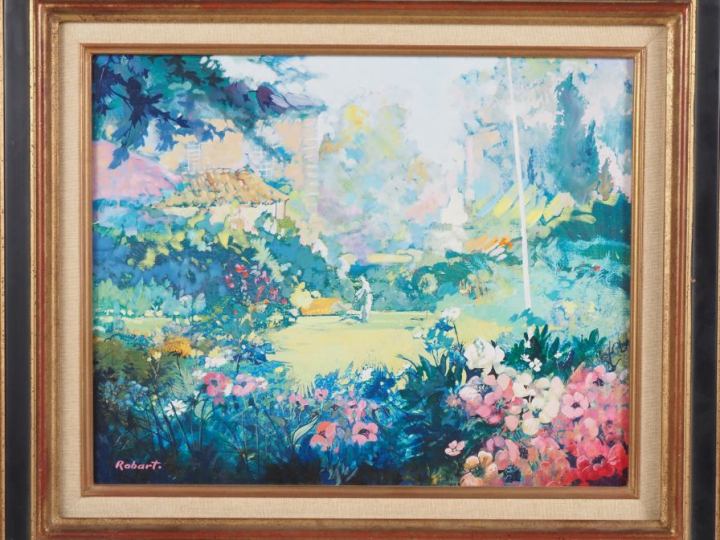 Patrick ROBART.  "la pelouse" Huile sur toile, signée en bas à gauche 