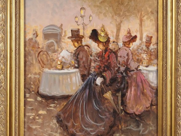 Roman SERLA.  "personnages attablés" Huile sur toile, signée en bas à 