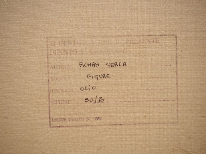 Roman SERLA.  "personnages attablés" Huile sur toile, signée en bas à 