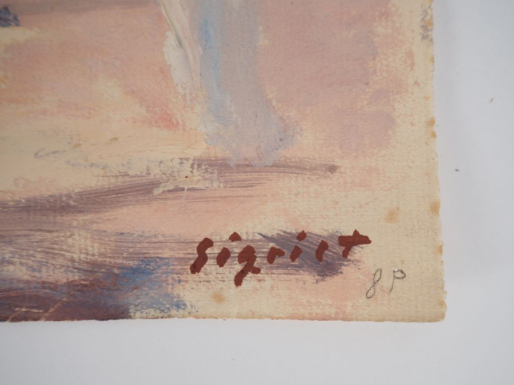 SIGRIST.  "ville animée en Afrique du Nord" Technique mixte sur papier