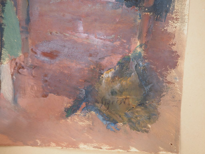 SIGRIST.  "jeune mère et son bébé dans un intérieur" Technique mixte s