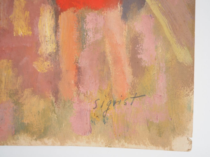 SIGRIST.  "les moissons"  Technique mixte sur papier, signée en bas à 