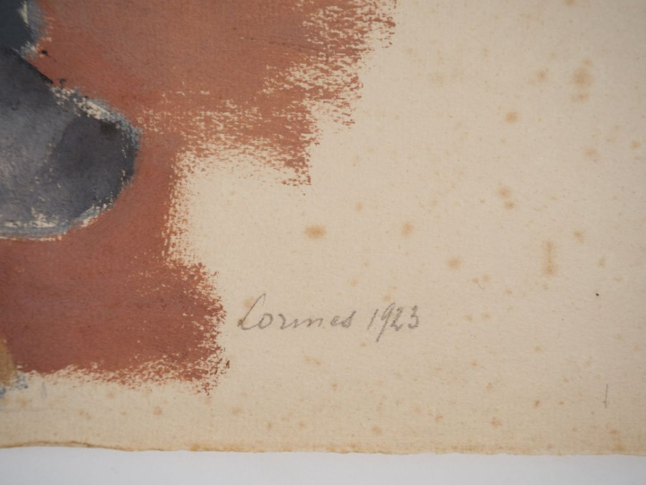 SIGRIST.  "le vieil homme au béret" Gouache sur papier, signée en bas 