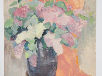 Vente aux enchères SIGRIST.  "Bouquet de lilas" Technique mixte sur papier, monogrammée e