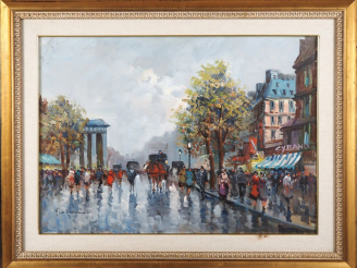 Vente aux enchères G. de SIMONE.  "Paris, la place de la Madeleine" Huile sur toile, sign