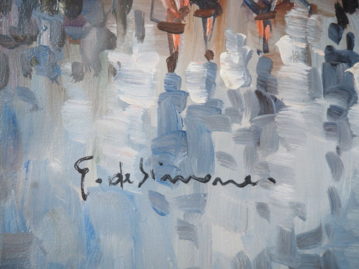 G. de SIMONE.  "Paris, la place de la Madeleine" Huile sur toile, sign