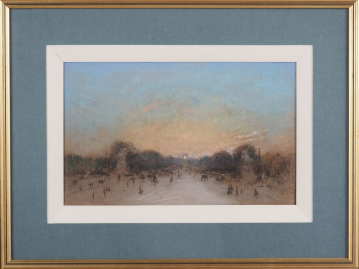 SINET.  "les chevaux de Marly devant les Champs-Elysées animés" Dessin