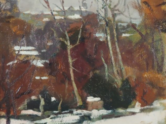 Vente aux enchères Paul SURTEL.  "Paysage d'hiver" Huile sur carton, signée en bas à droi