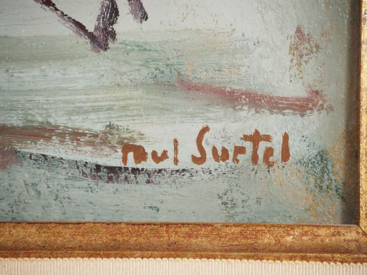 Paul SURTEL.  "Paysage d'hiver" Huile sur carton, signée en bas à droi