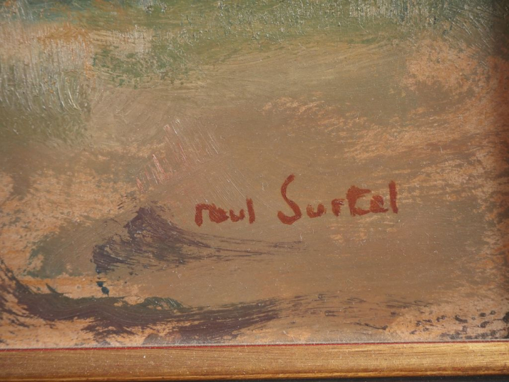 Paul SURTEL.  "la ferme"  Huile sur panneau d'isorel, signée bas à dro