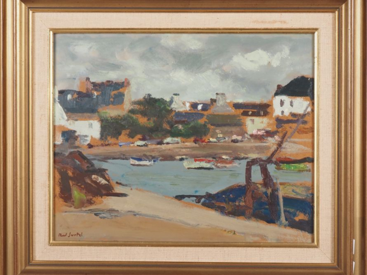 Paul SURTEL.  "Lesconil près de Bénodet" Huile sur panneau, signée en 