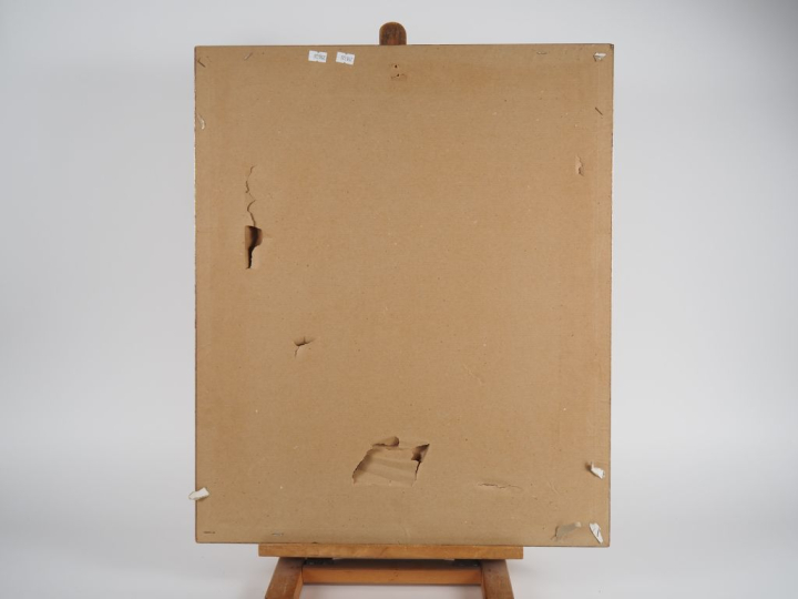 A. DE VITRI.  "Marché aux fleurs" Huile sur panneau, signée en bas à g