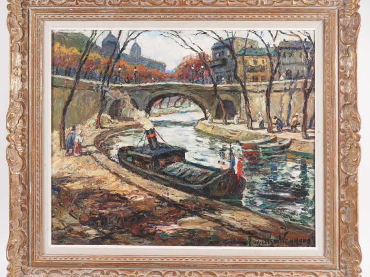 Maurice VAGH WEINMANN. "Paris, la Seine" Huile sur toile, signée en ba