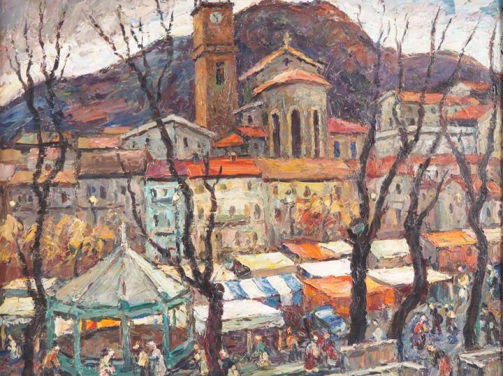 Maurice VAGH WEINMANN. "la place du Marché" Huile sur toile, signée en