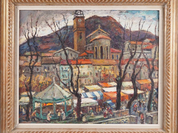 Maurice VAGH WEINMANN. "la place du Marché" Huile sur toile, signée en