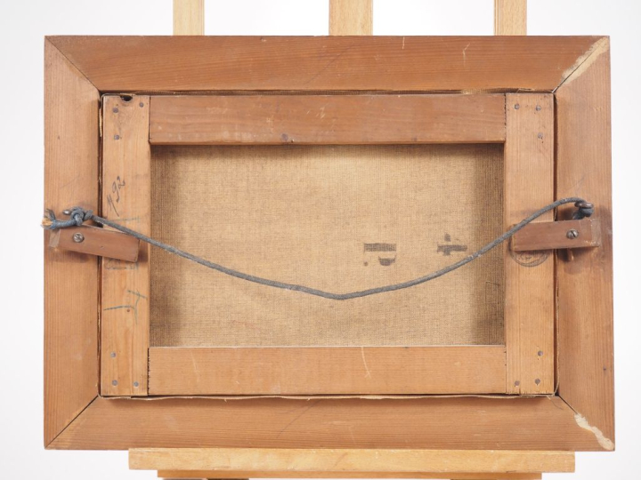 Ecole française fin XIXème.  "paysage lacustre au crépuscule" Huile su