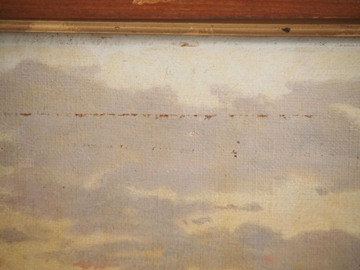 Ecole française fin XIXème.  "paysage lacustre au crépuscule" Huile su