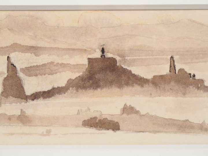 Ecole française. "paysage" Dessin au lavis Dim. À vue : 10 x 20,5 cm