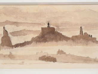 Vente aux enchères Ecole française. "paysage" Dessin au lavis Dim. À vue : 10 x 20,5 cm