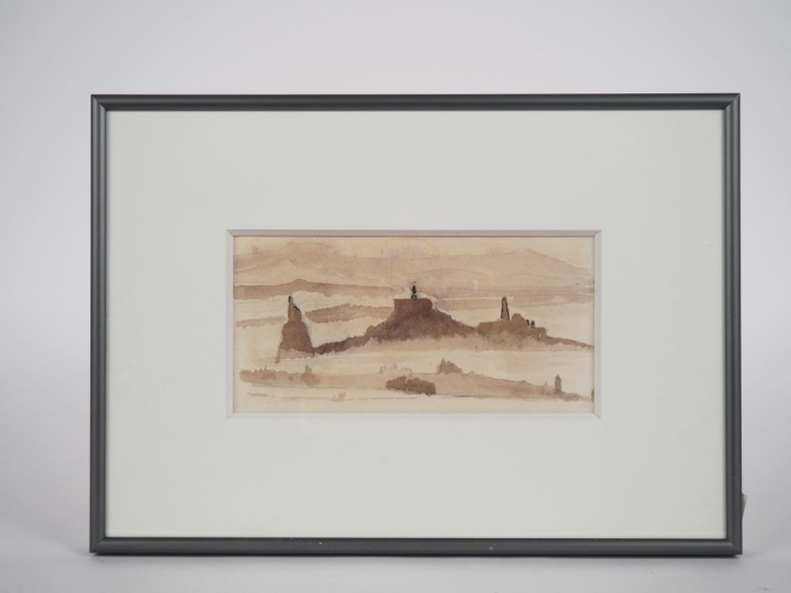 Ecole française. "paysage" Dessin au lavis Dim. À vue : 10 x 20,5 cm