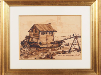 Vente aux enchères ? "le bateau lavoir" Encre Dim. À vue : 23,5 x 33,5 cm