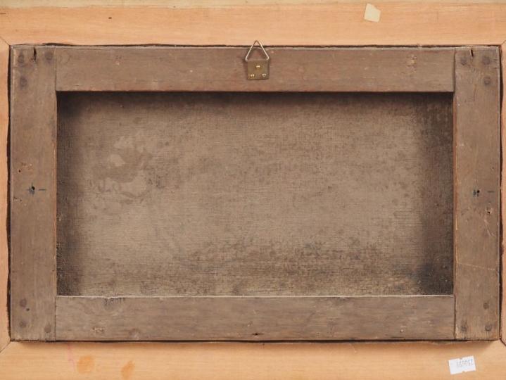 Ecole française XIXème. "paysage lacustre animé" Huile sur toile Dim. 