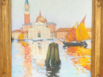 Vente aux enchères Ecole début XXème.  "Venise, la Salute" Pastel  Dim. 71,5 x 45 cm