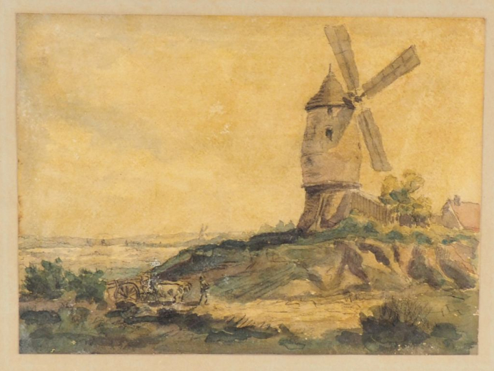 Ecole française fin XIXème début XXème.  "paysage au moulin" Aquarelle