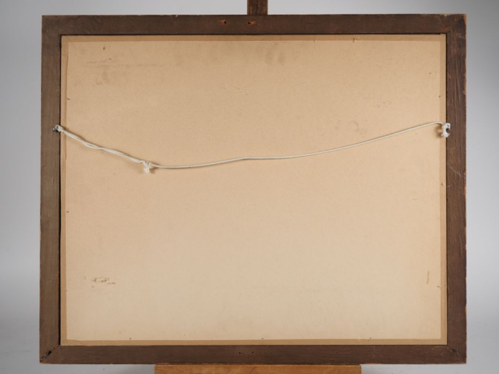 Ecole française XXème.  "paysage animé" Gouache, signée en bas à droit